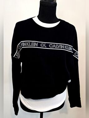 Calvin Klein Performance Cropped Sweatshirt Black Logo Stripe S